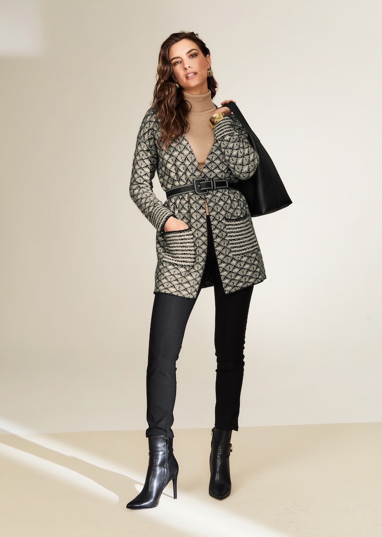 Verschlusslose Strickjacke mit Jacquard-Muster