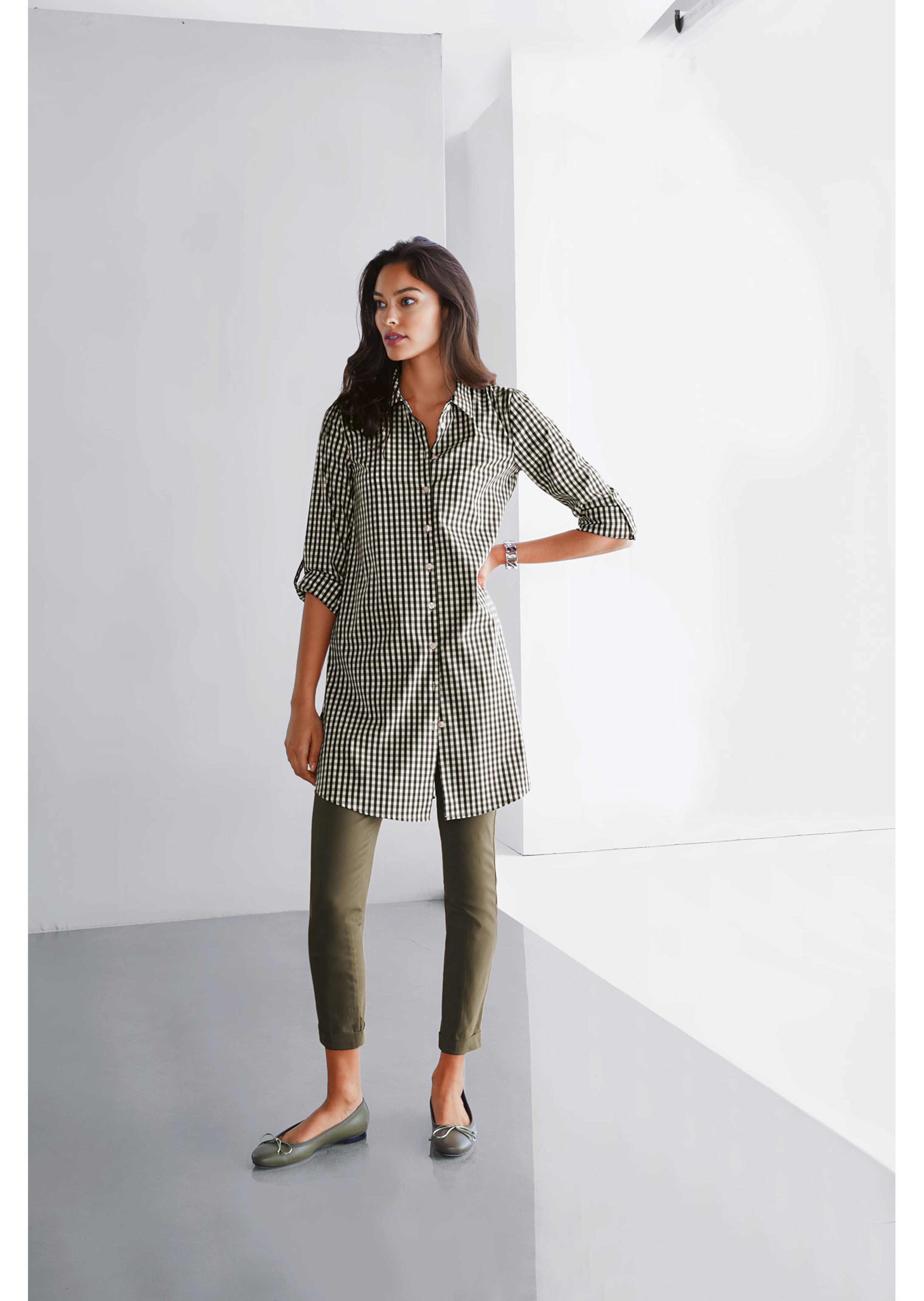 Ausgestelltes Longhemd mit Vichy-Karo