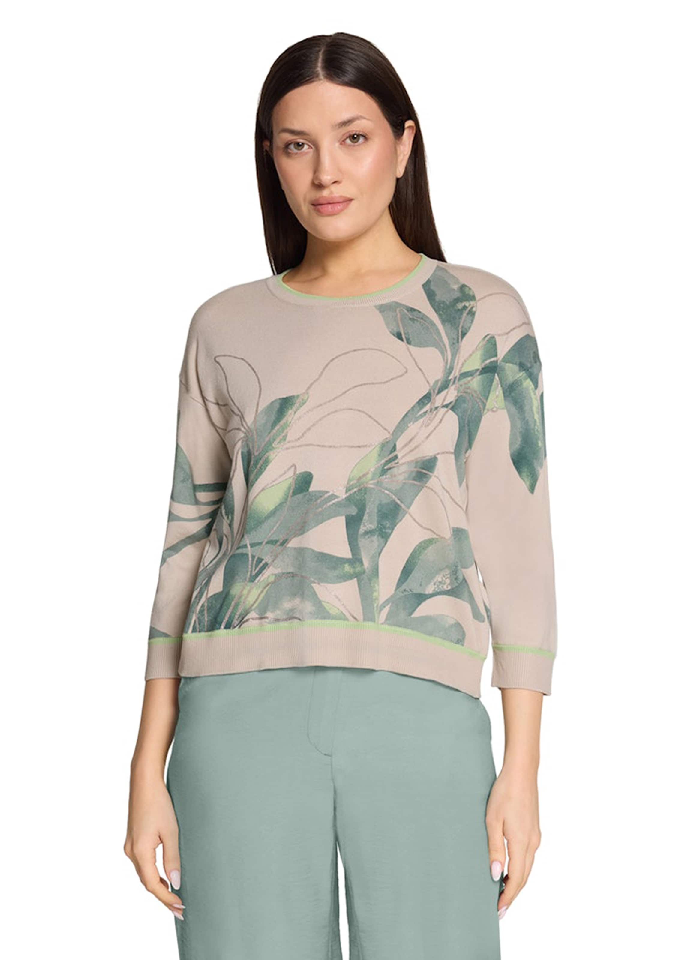 Feinstrickpullover mit Blätterdruck