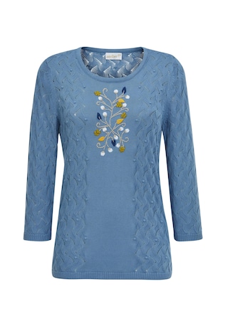 lichtblauw / gegarneerd Pullover met ajour- en interessant bloemenpatroon