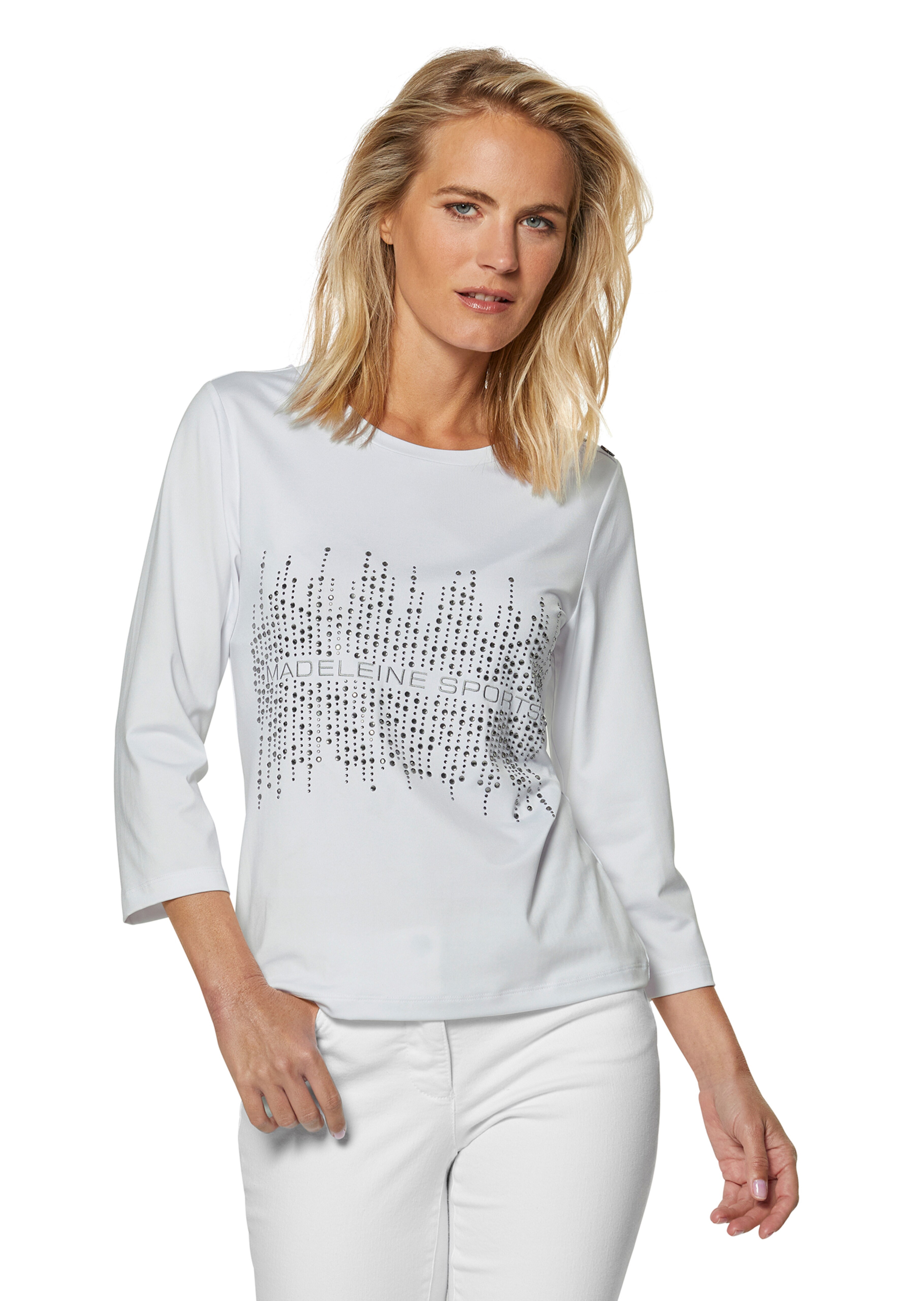 Shirt mit Glitzerprint und Zierknopfleiste