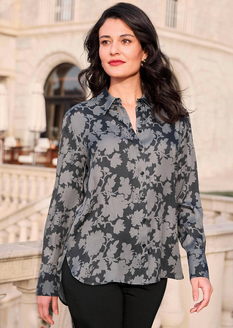 Satin-Bluse mit Blumenmuster