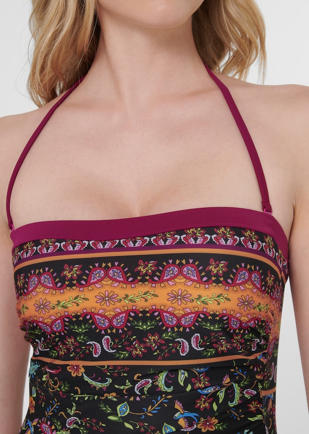 Bandeau swimming costume with border print 4
