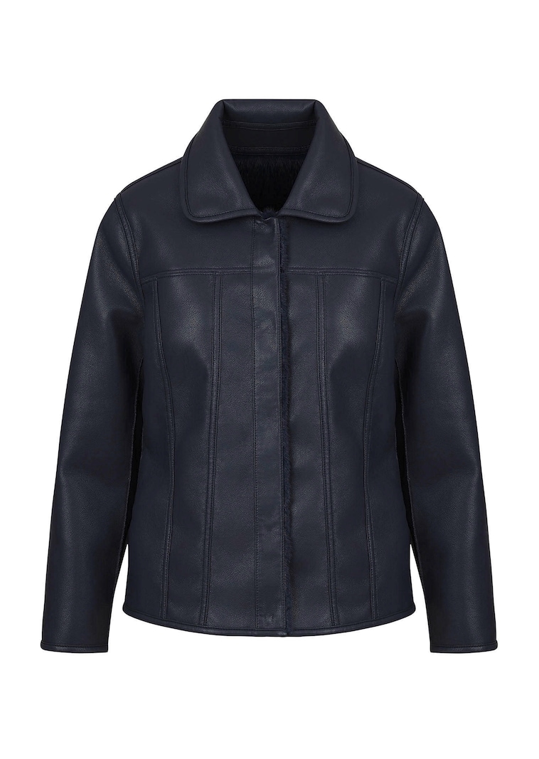Omkeerbaar jack met leer- en bontlook