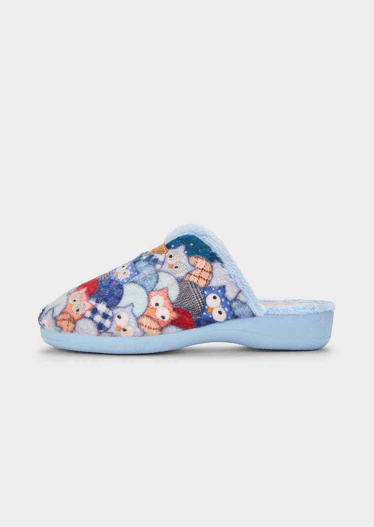 Pluchen pantoffels met uilmotief