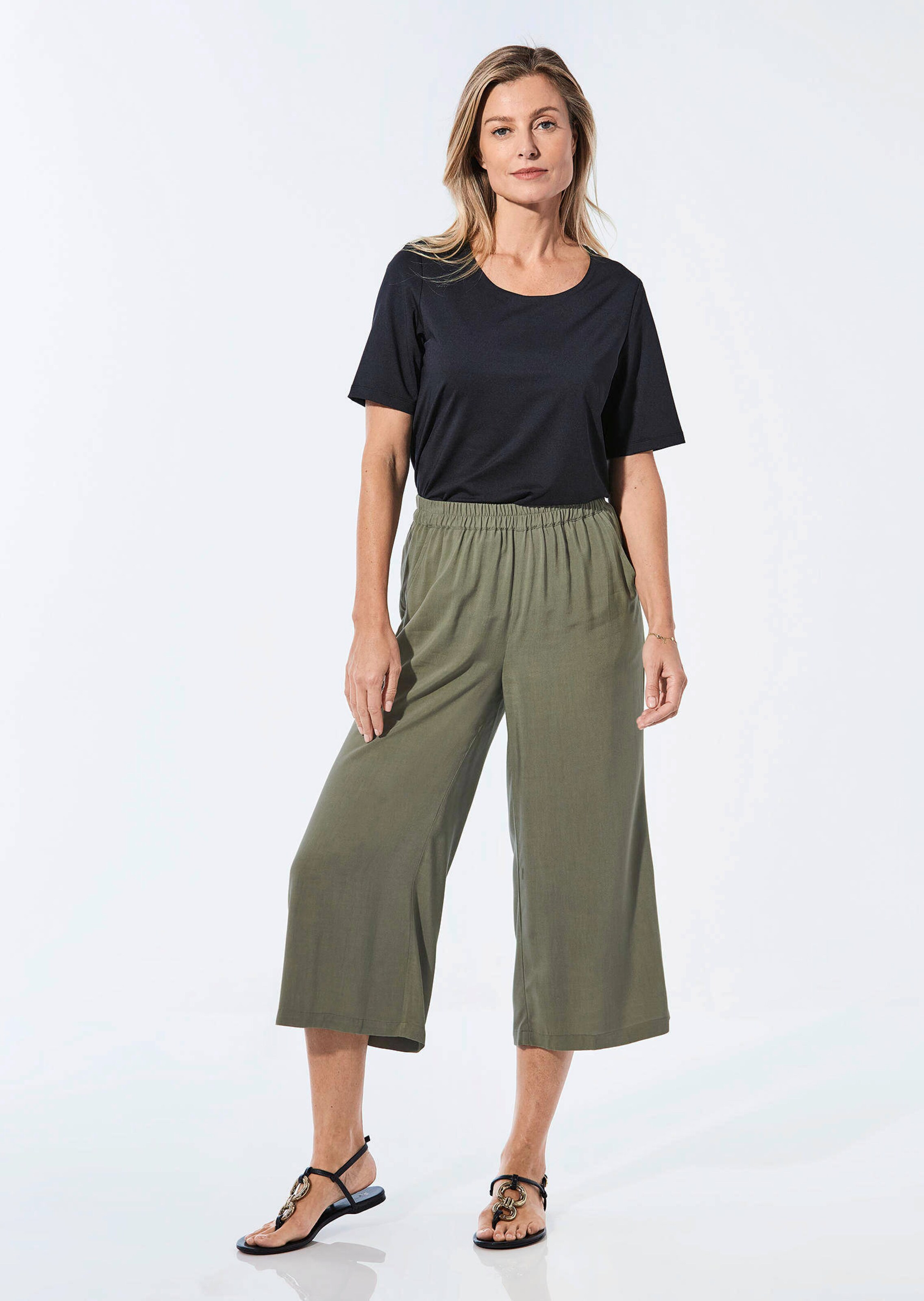 Pantalon à ceinture extensible et élément décoratif - kaki - Gr. 56 de Goldner Fashion