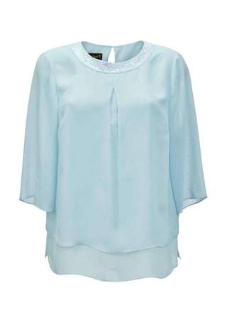 lichtblauw Luchtige blouse van chiffon met pailletten
