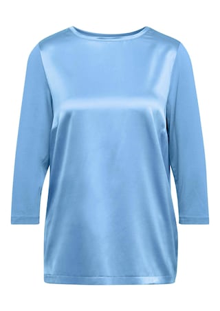 lichtblauw Blouseshirt met glanzende inzet van zijde