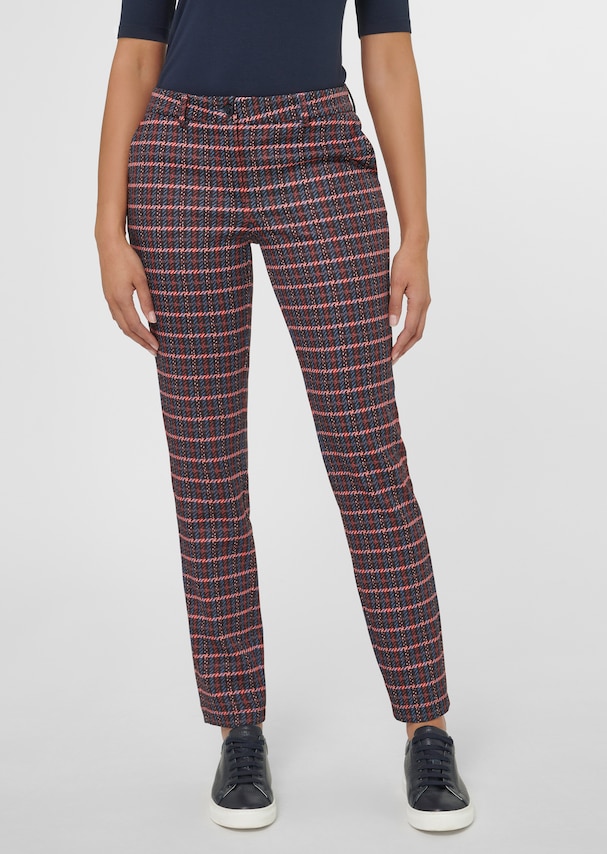 Stretch trousers with check print