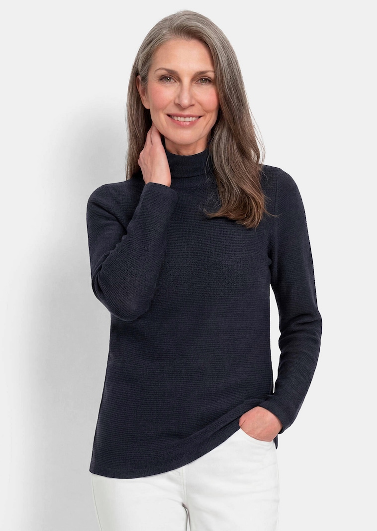 Fijn gebreide tricot pullover met opstaande kraag
