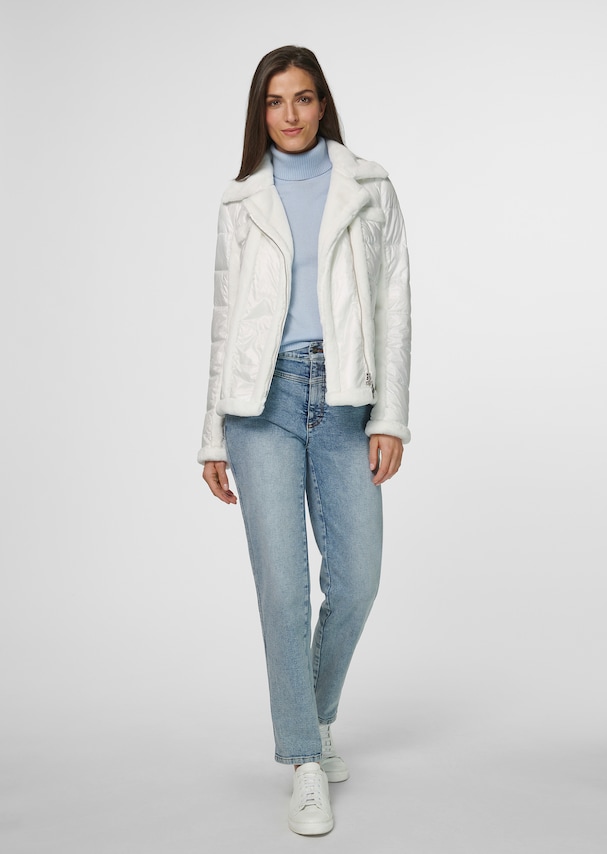 Biker-style quilted jacket with faux fur accents 1