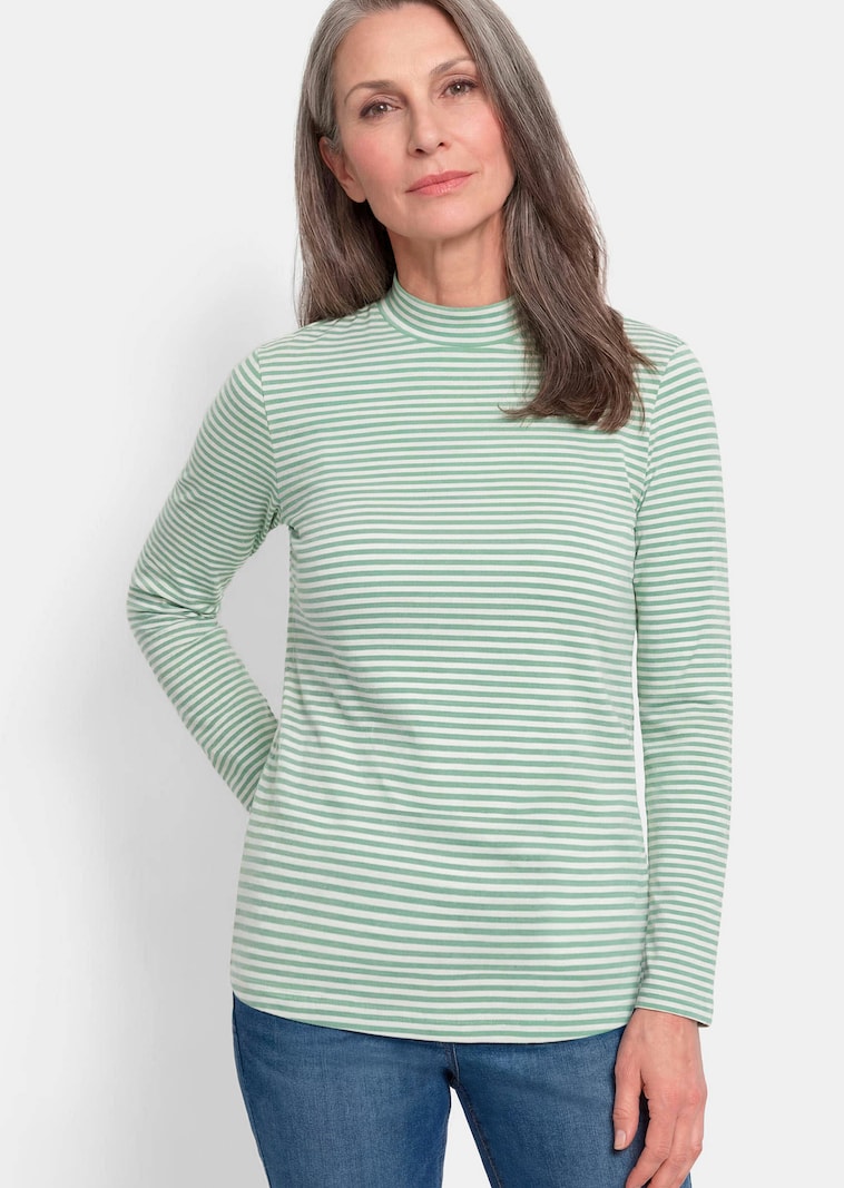 Shirt met lange mouwen, strepen en opstaande kraag