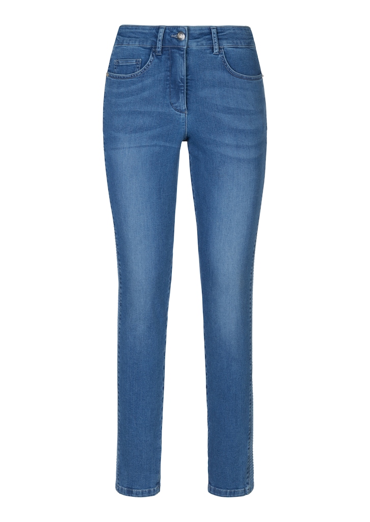 Schlanke Stretch-Jeans mit seitlicher Dekoration 5