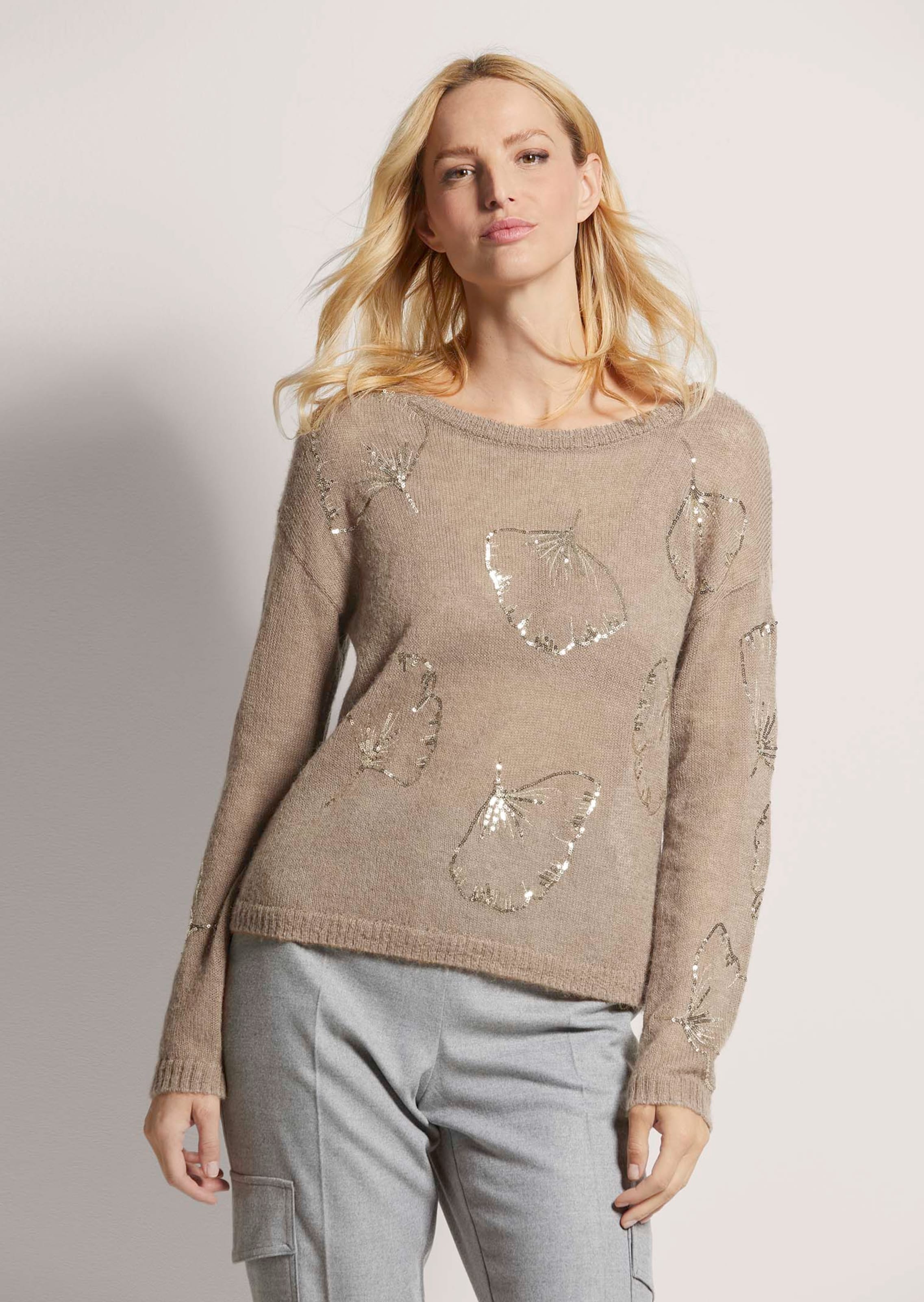 Rundhals-Pullover mit Pailletten