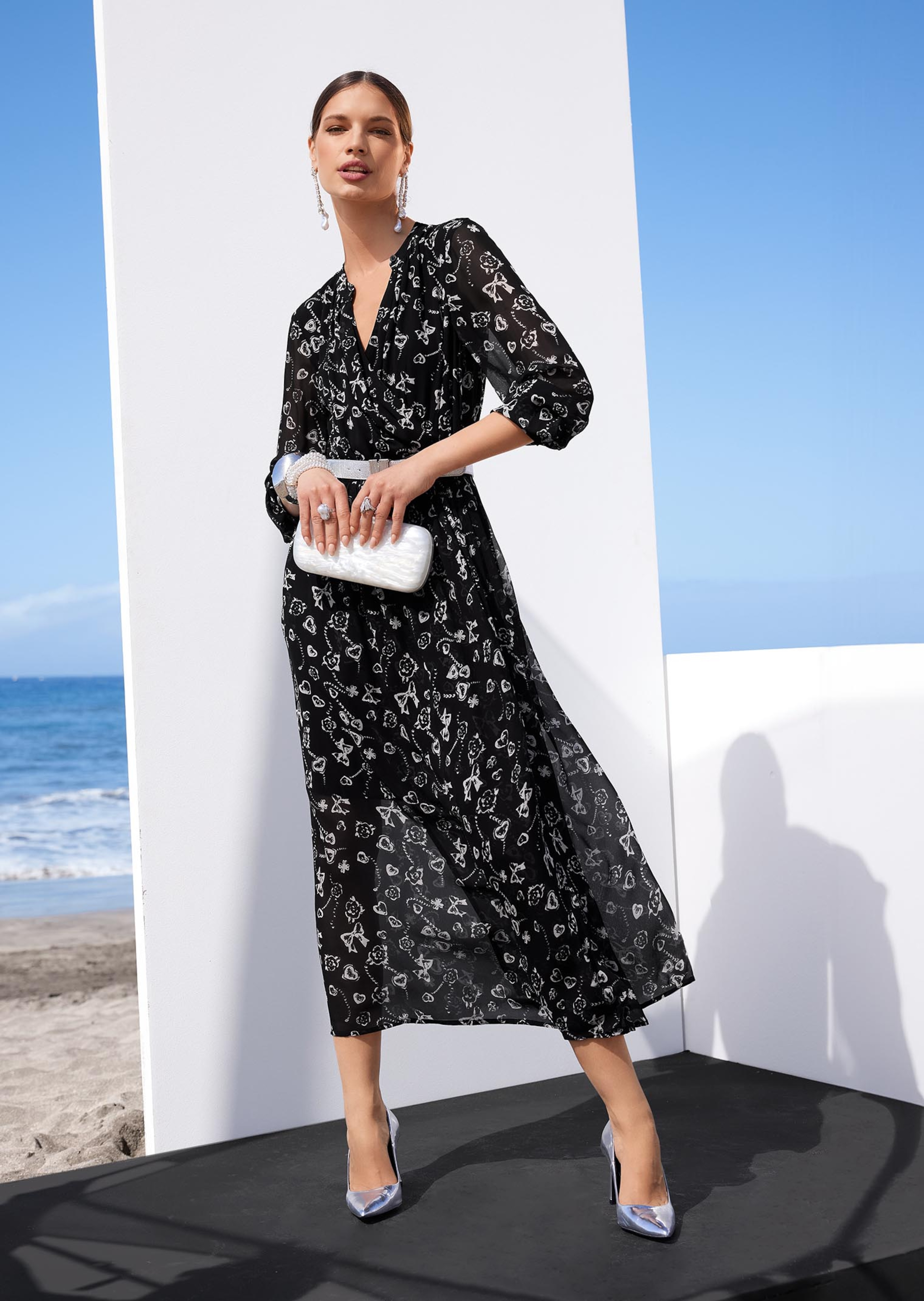 Robe longue à effet cache-cœur