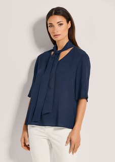 Half-sleeved blouse with a tie thumbnail 1