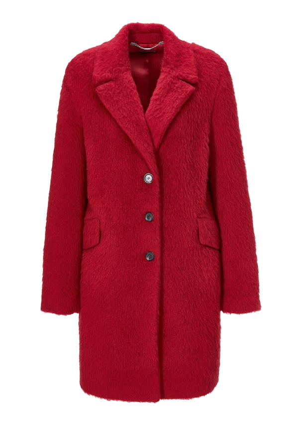 Wool coat with a fluffy, soft fur look