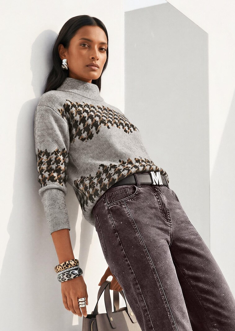 Jacquard-Sweatshirt mit Hahnentritt