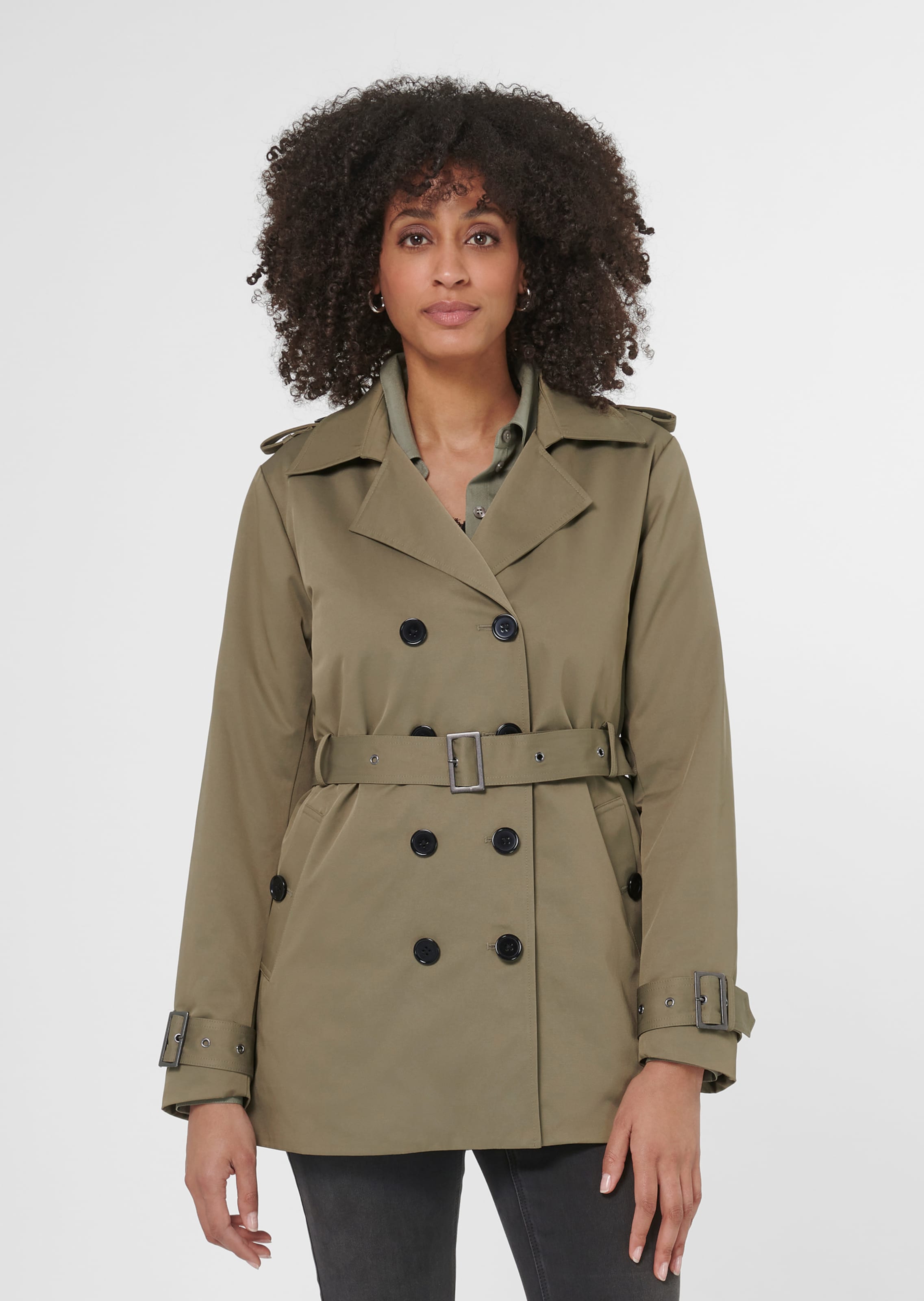 Zweireihige Trench-Jacke mit Steppfutter in steingrün MADELEINE Mode