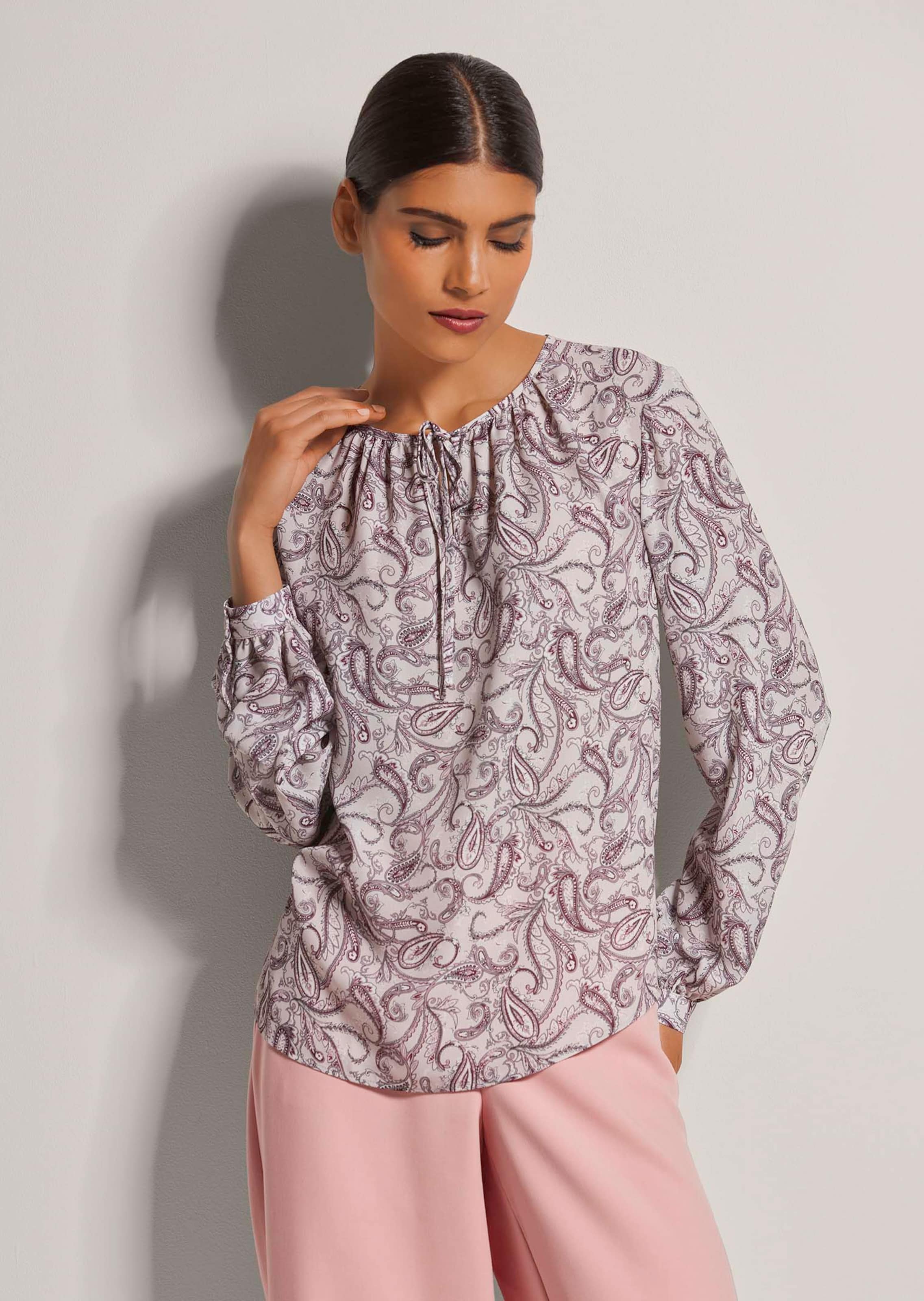 Rundhals-Bluse mit Unikat-Print