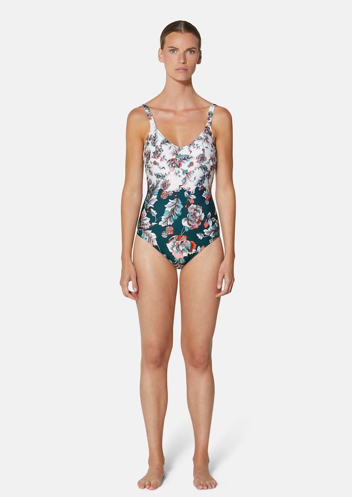 Printed swimming costume with V-neckline 1