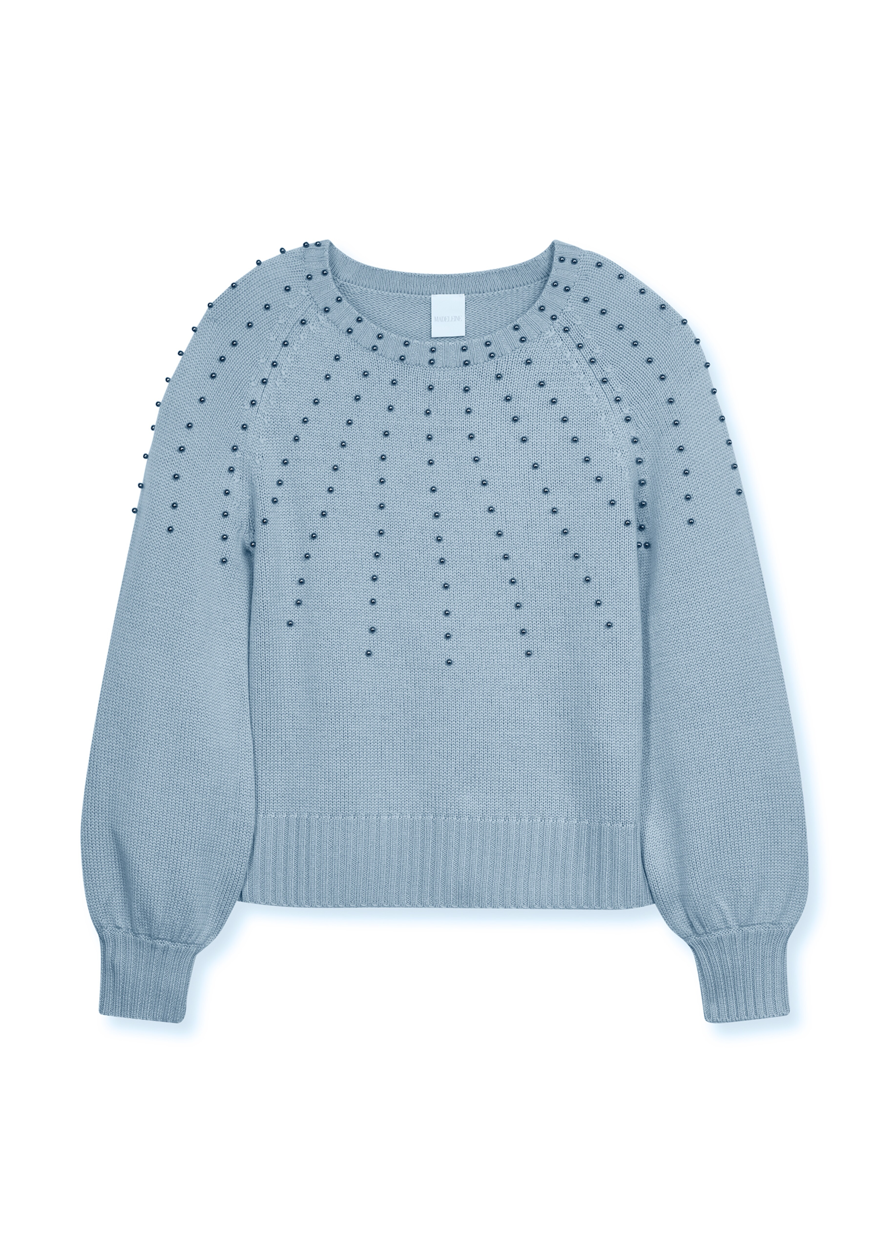 Schurwoll-Pullover mit Zierperlen