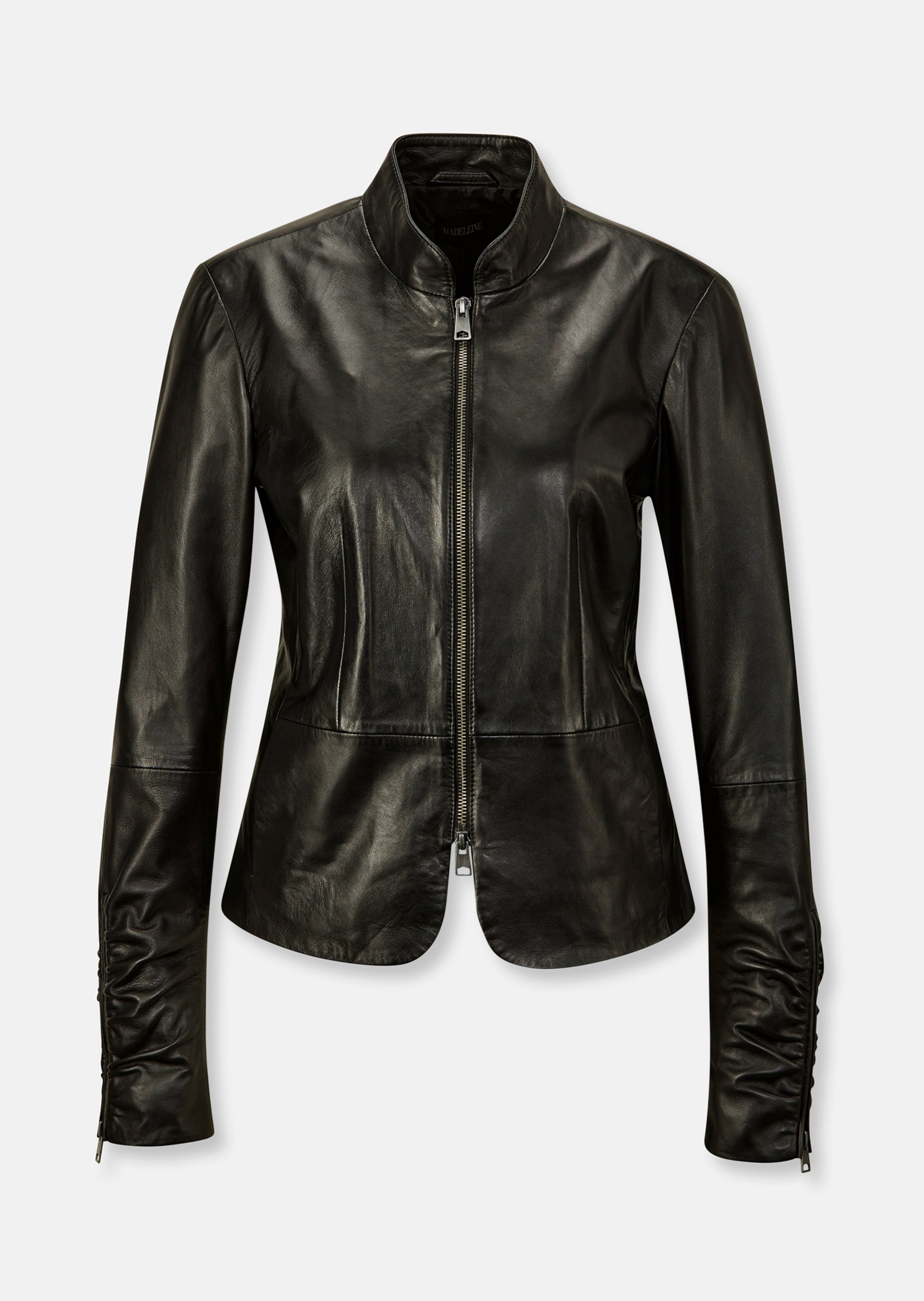 Simple leather jacket made from lamb nappa in black | MADELEINE