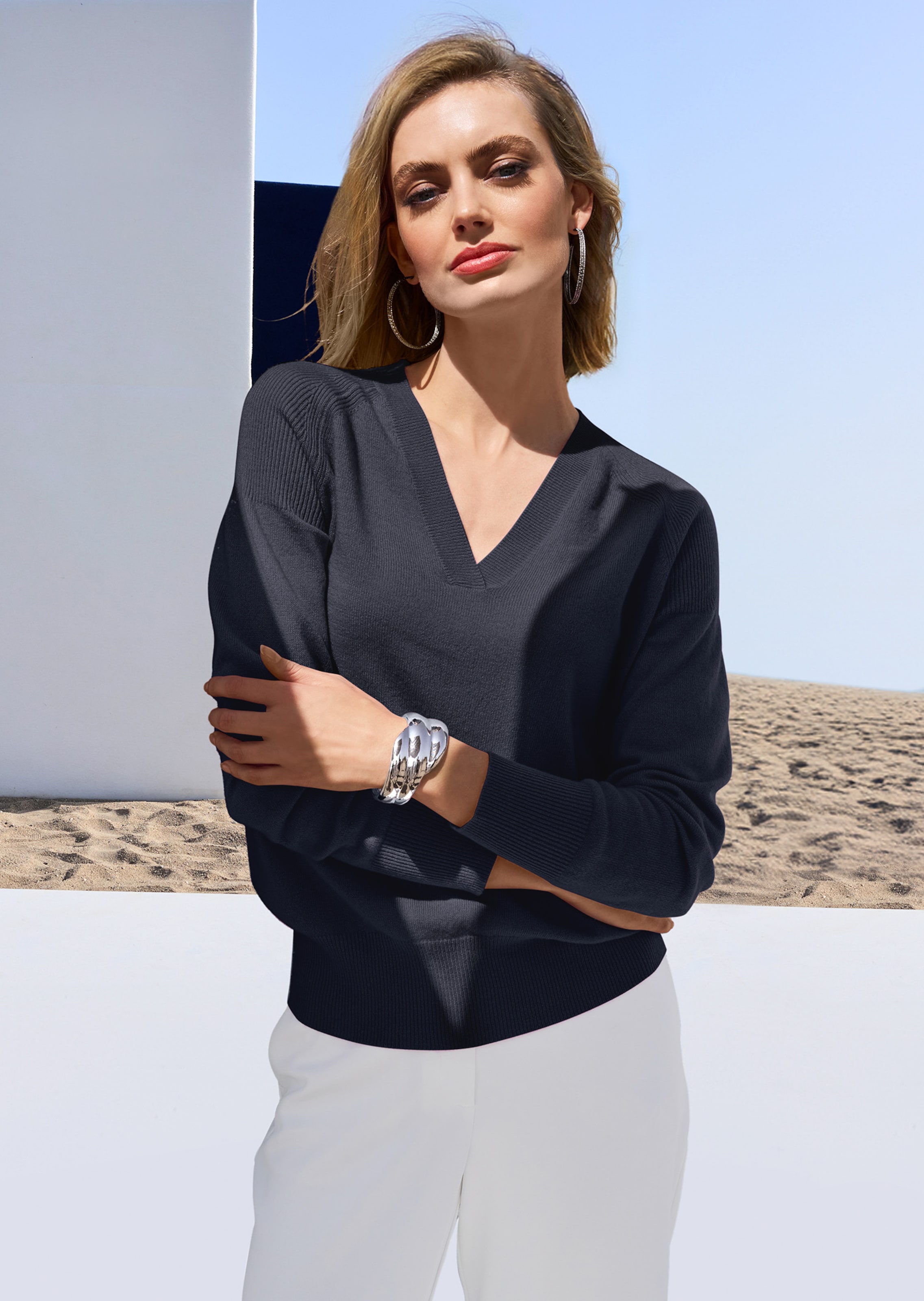 Kaschmirpullover mit V-Ausschnitt