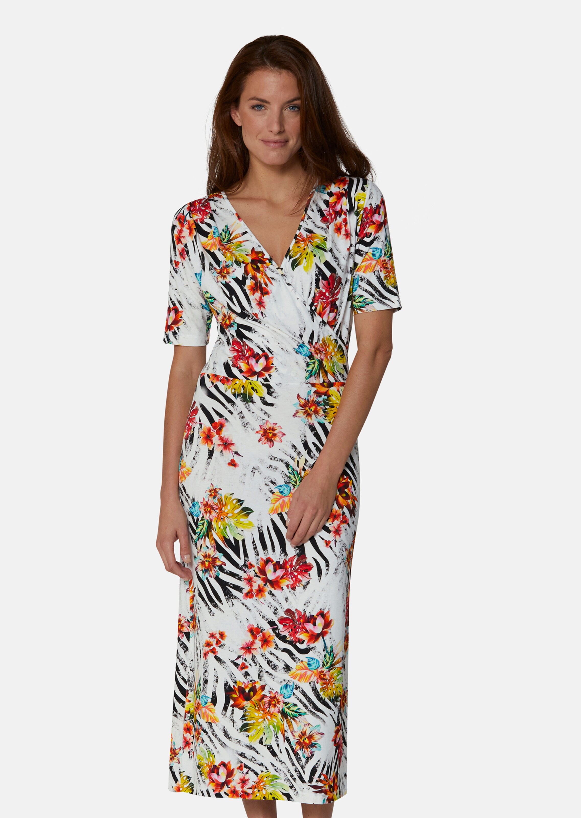 Midikleid mit V-Ausschnitt und kurzem Ärmel