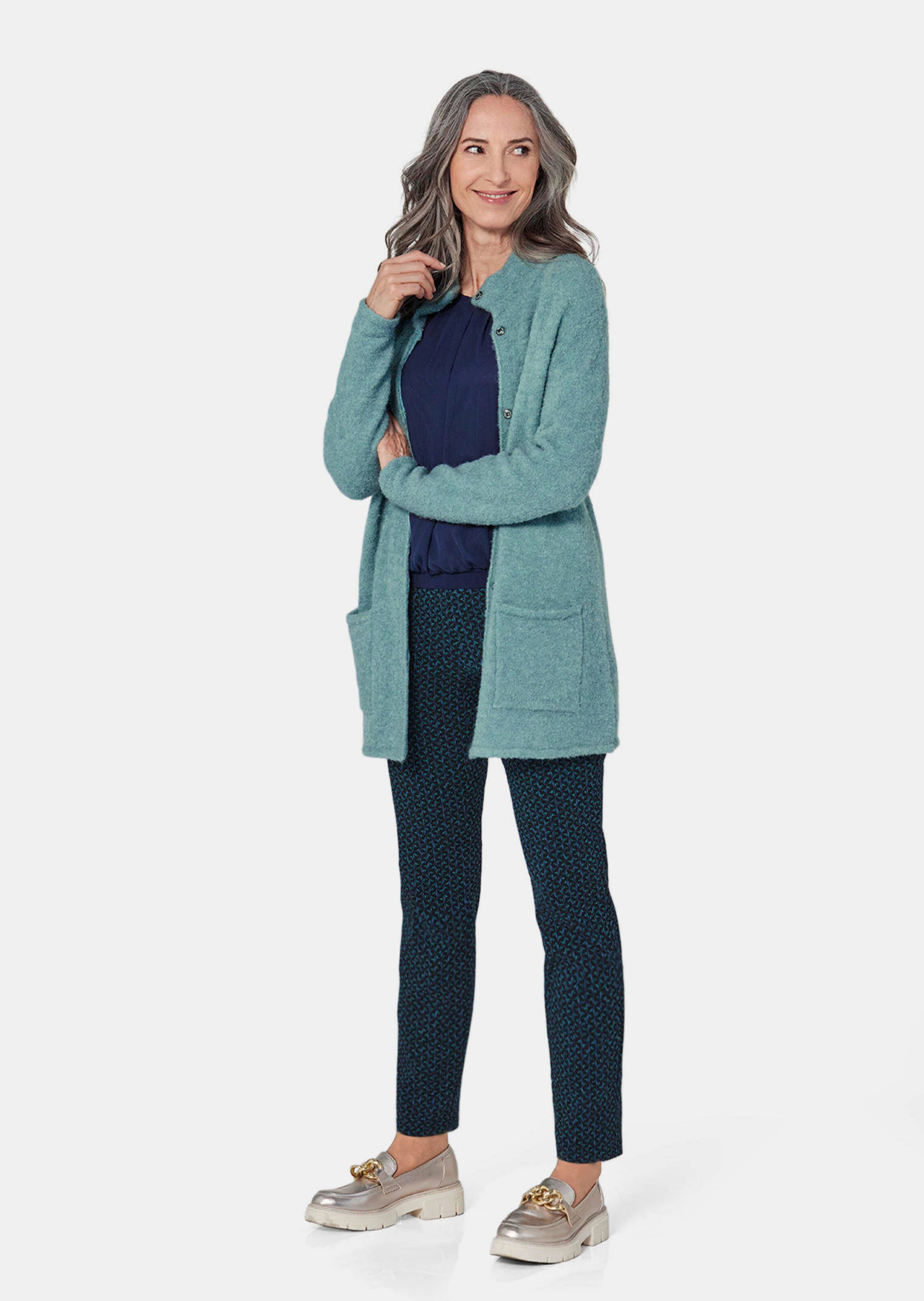 Manteau en tricot en tissu bouclette - vert gris - Gr. 56 de Goldner Fashion