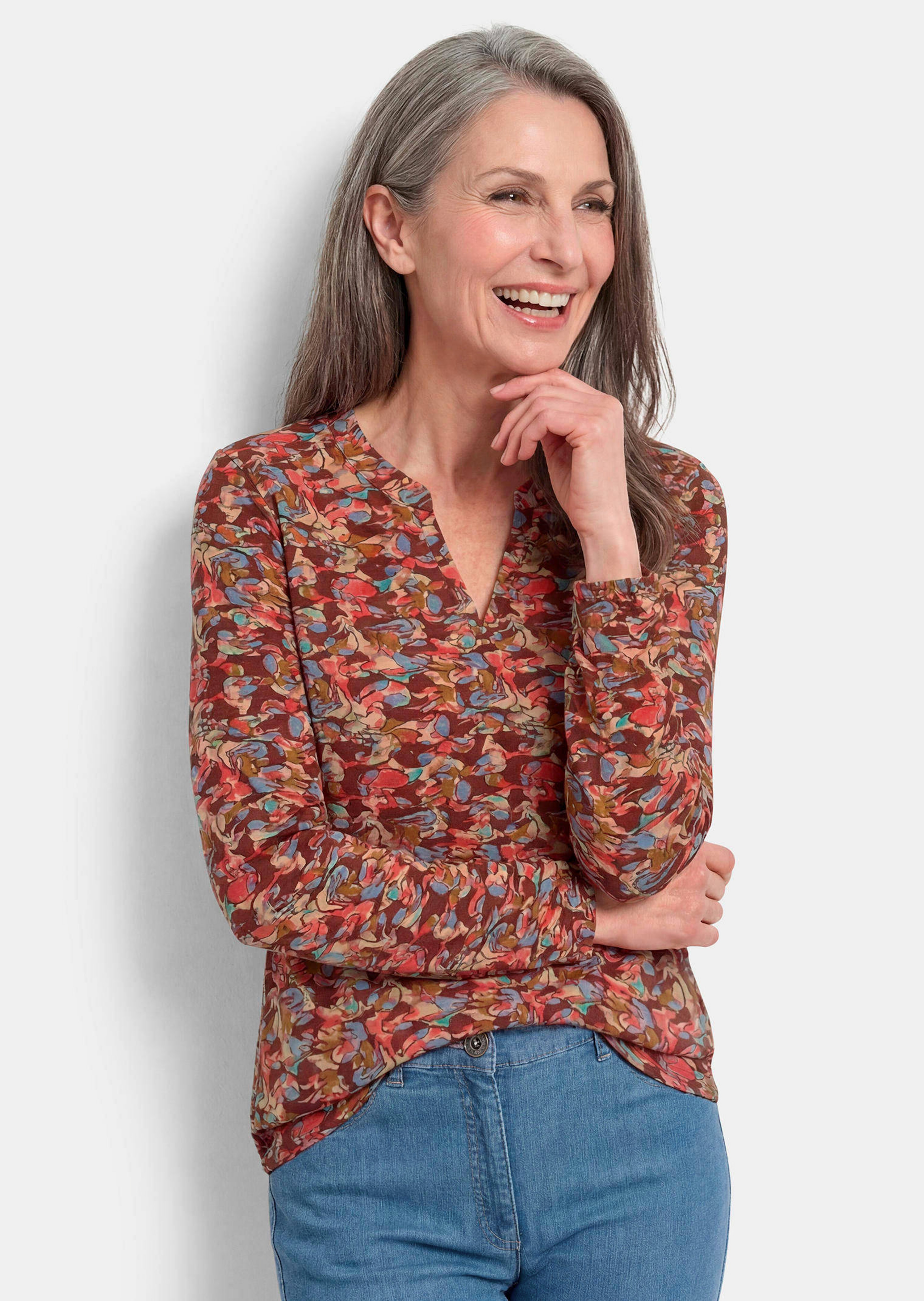 Pflegeleichte Jerseybluse mit All-Over-Print