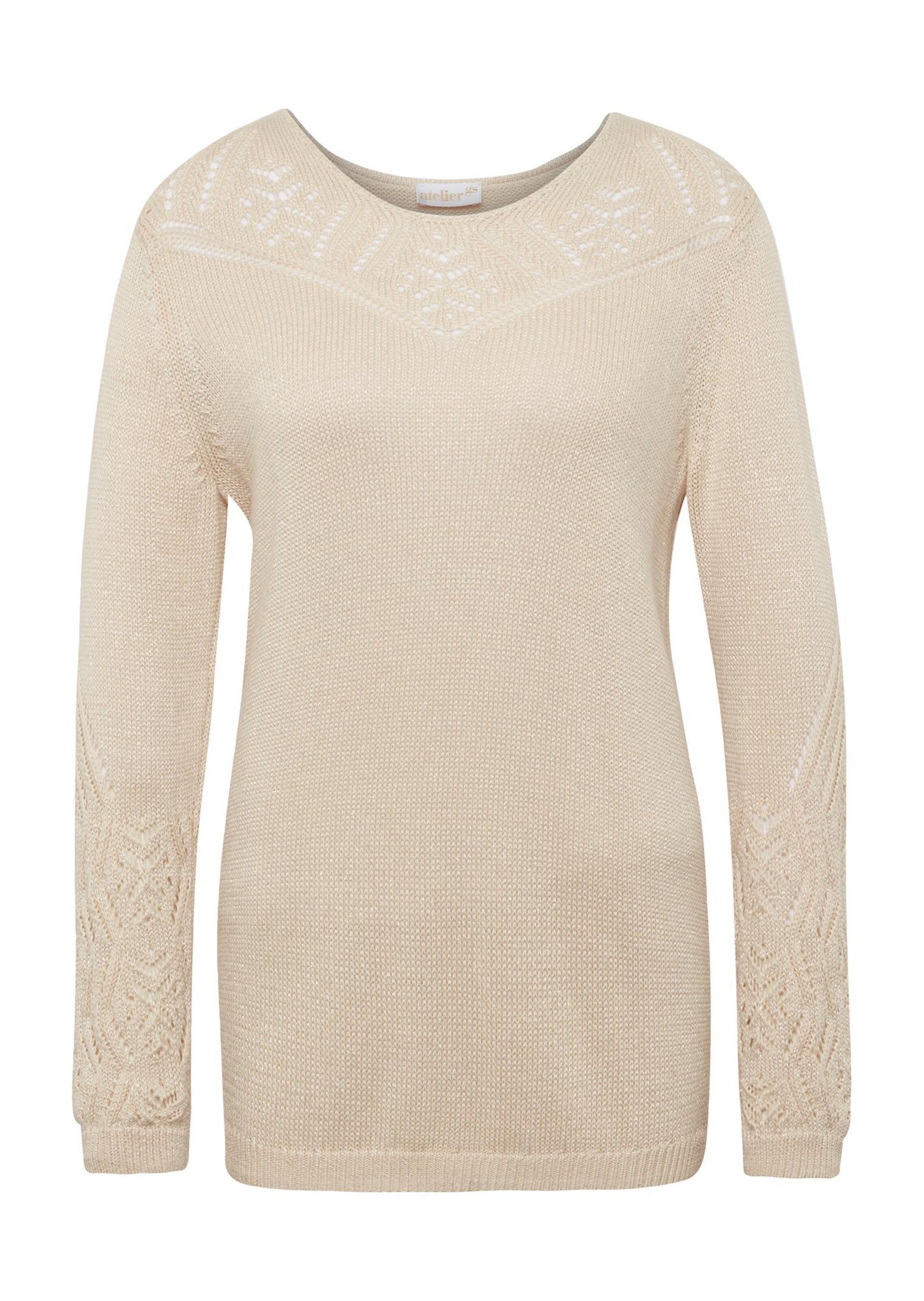 Pull en tricot légèrement brillant avec de ravissants ajours - beige / métallique - Gr. 50 de Goldne