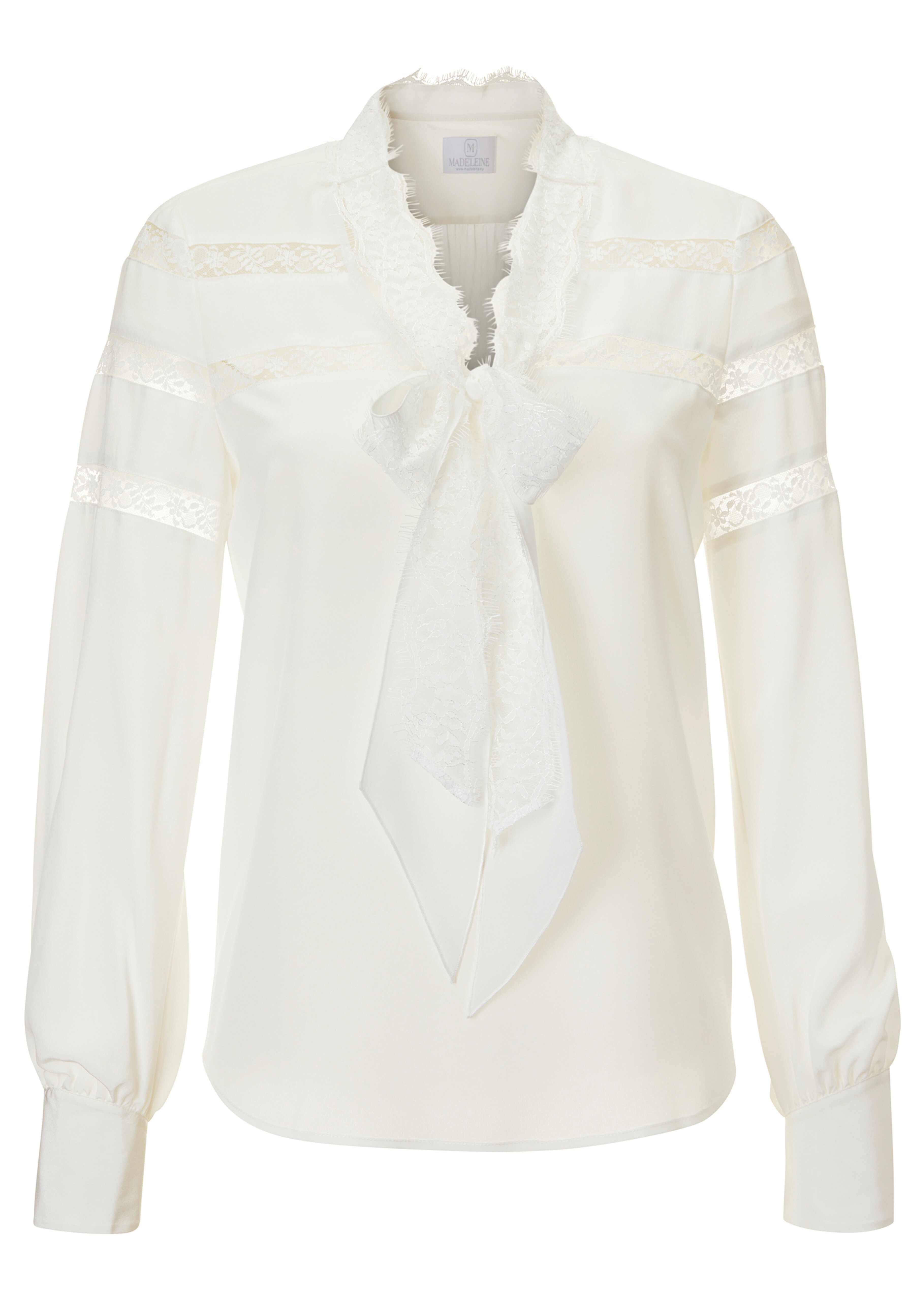 Seidenbluse mit Spitze und langer Schluppe