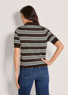 Gestreifter Feinstrick-Pullover mit Polokragen thumbnail 3