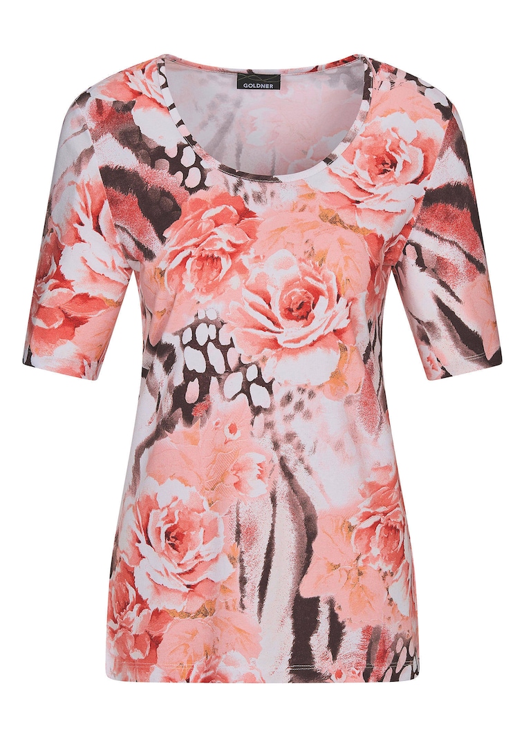 Jersey shirt met luipaard- en bloemenmotief