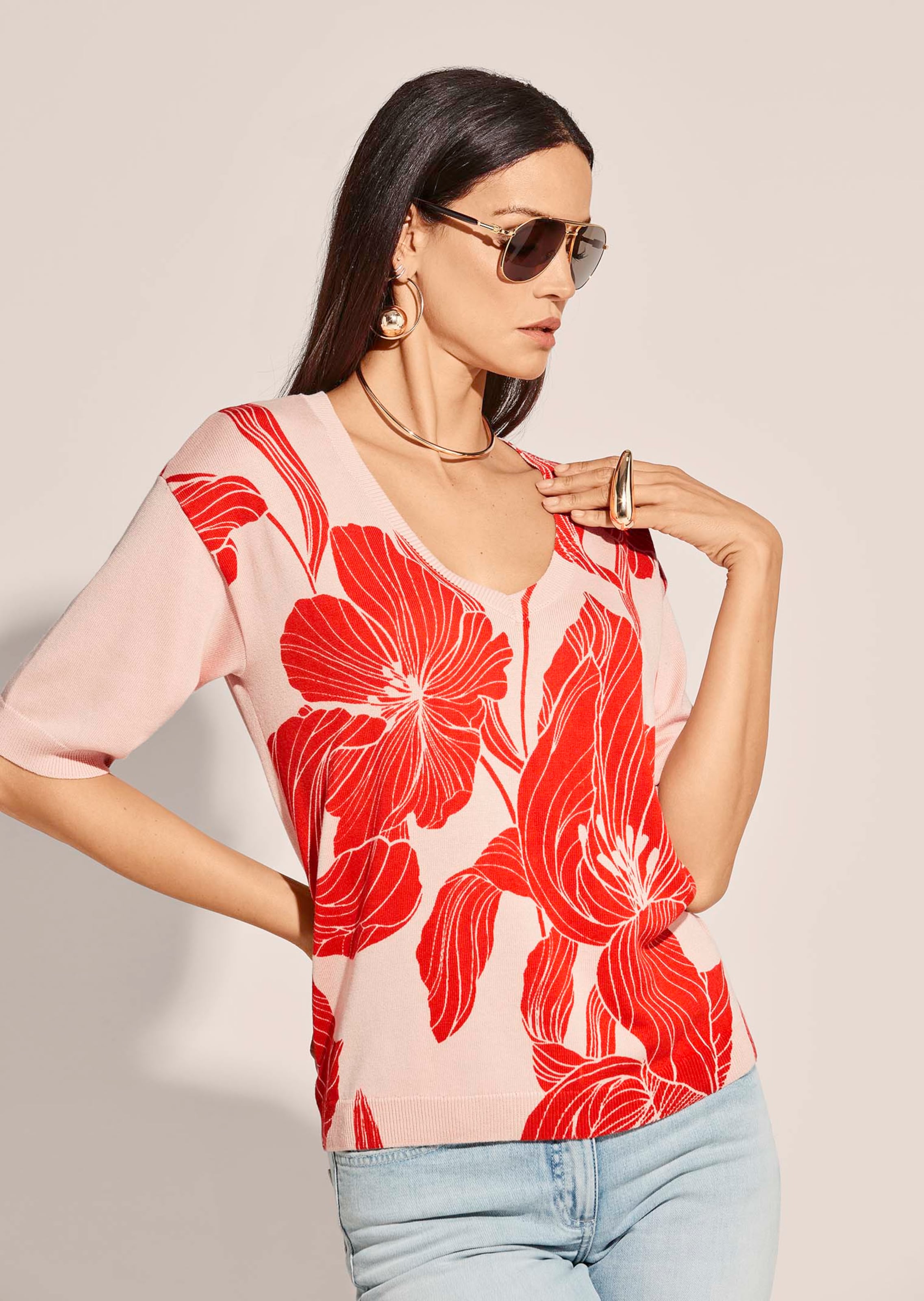 Feinstrickpullover mit floralem Print 3