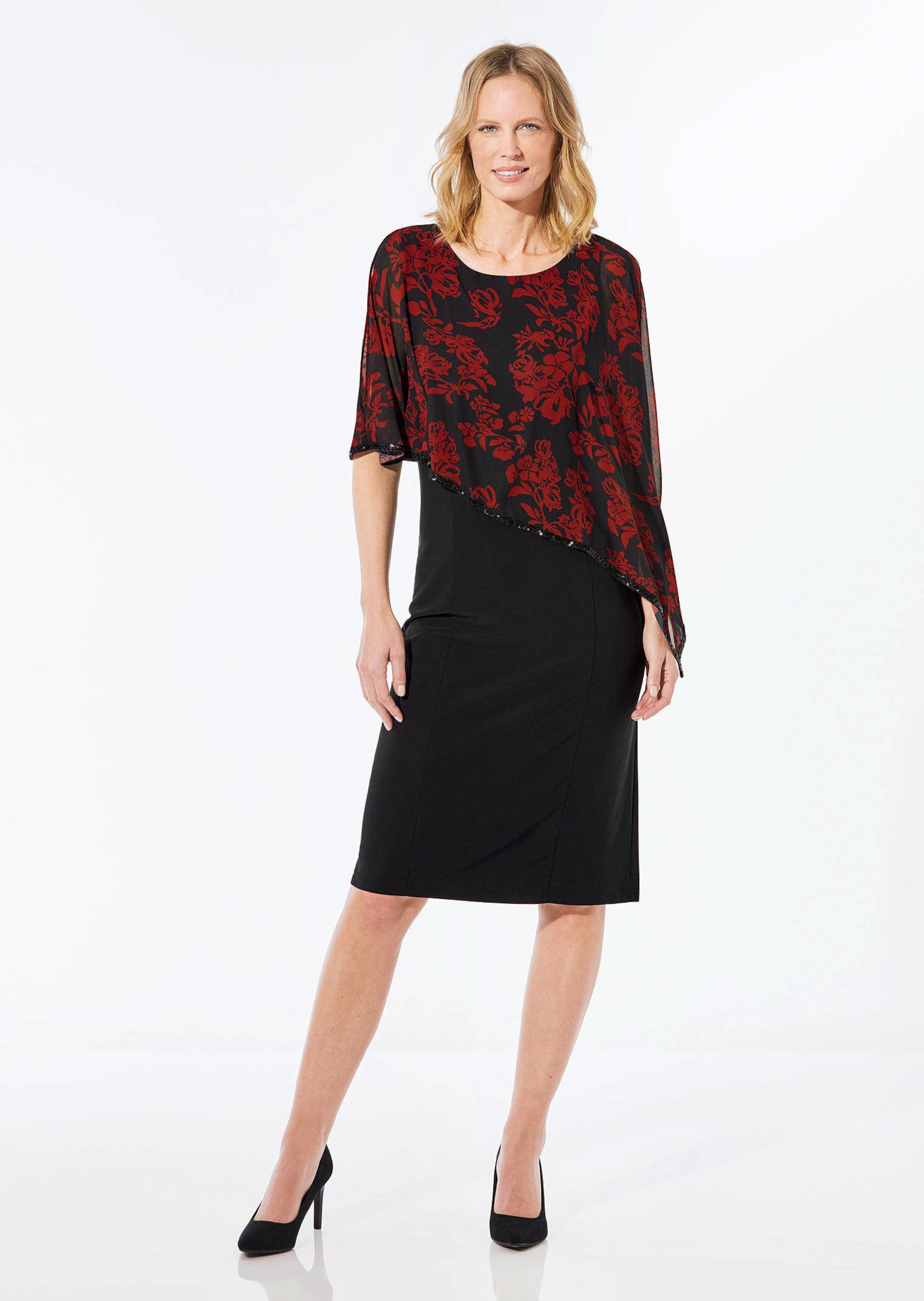 Robe habillée avec drapé en mousseline - noir / rouge / à fleurs - Gr. 56 de Goldner Fashion