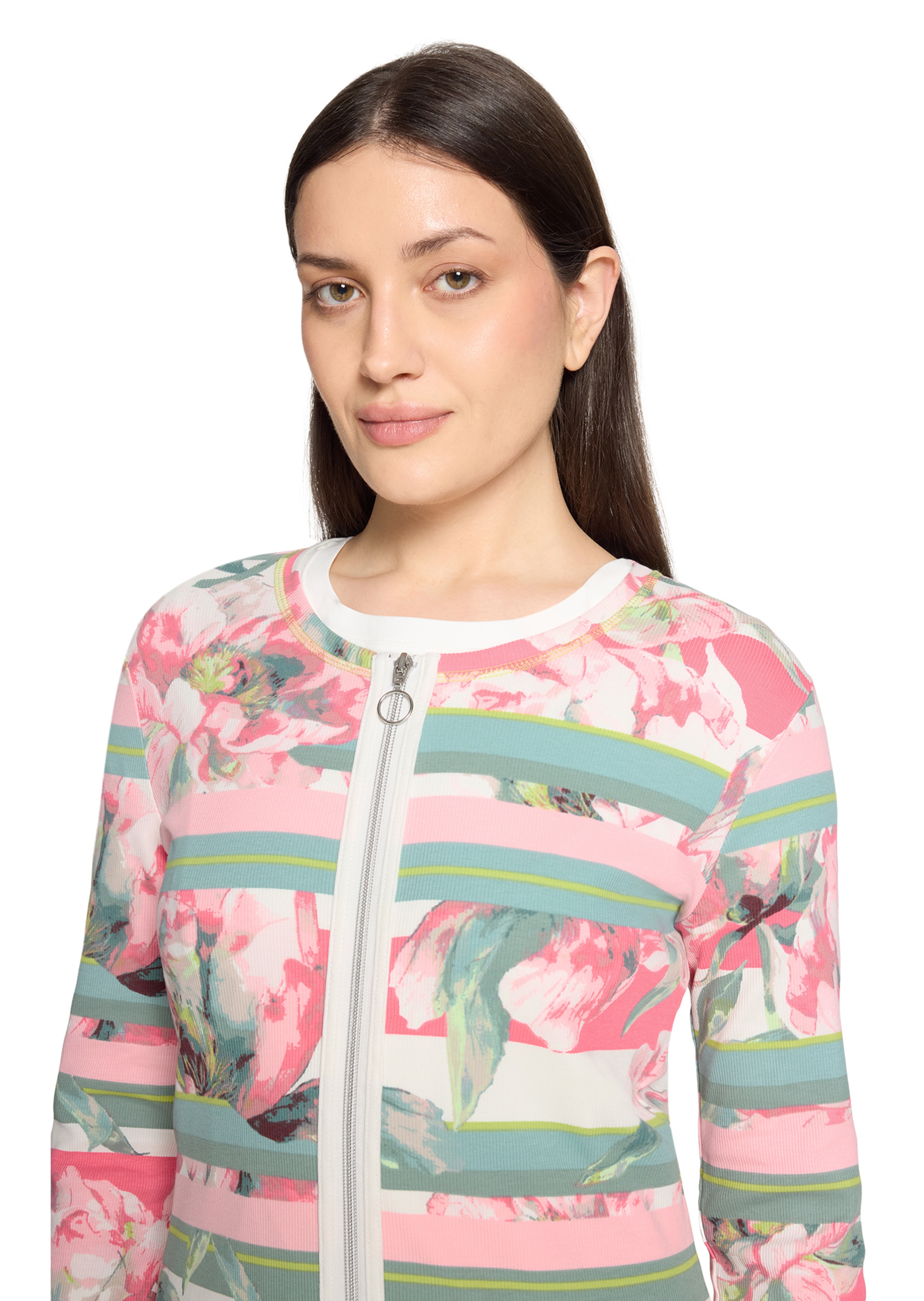 Gerippte Shirtjacke mit 2-Wege-Reißverschluss