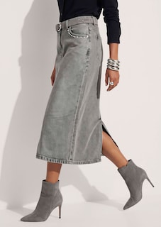 Denim skirt with embellished slit pockets thumbnail 4