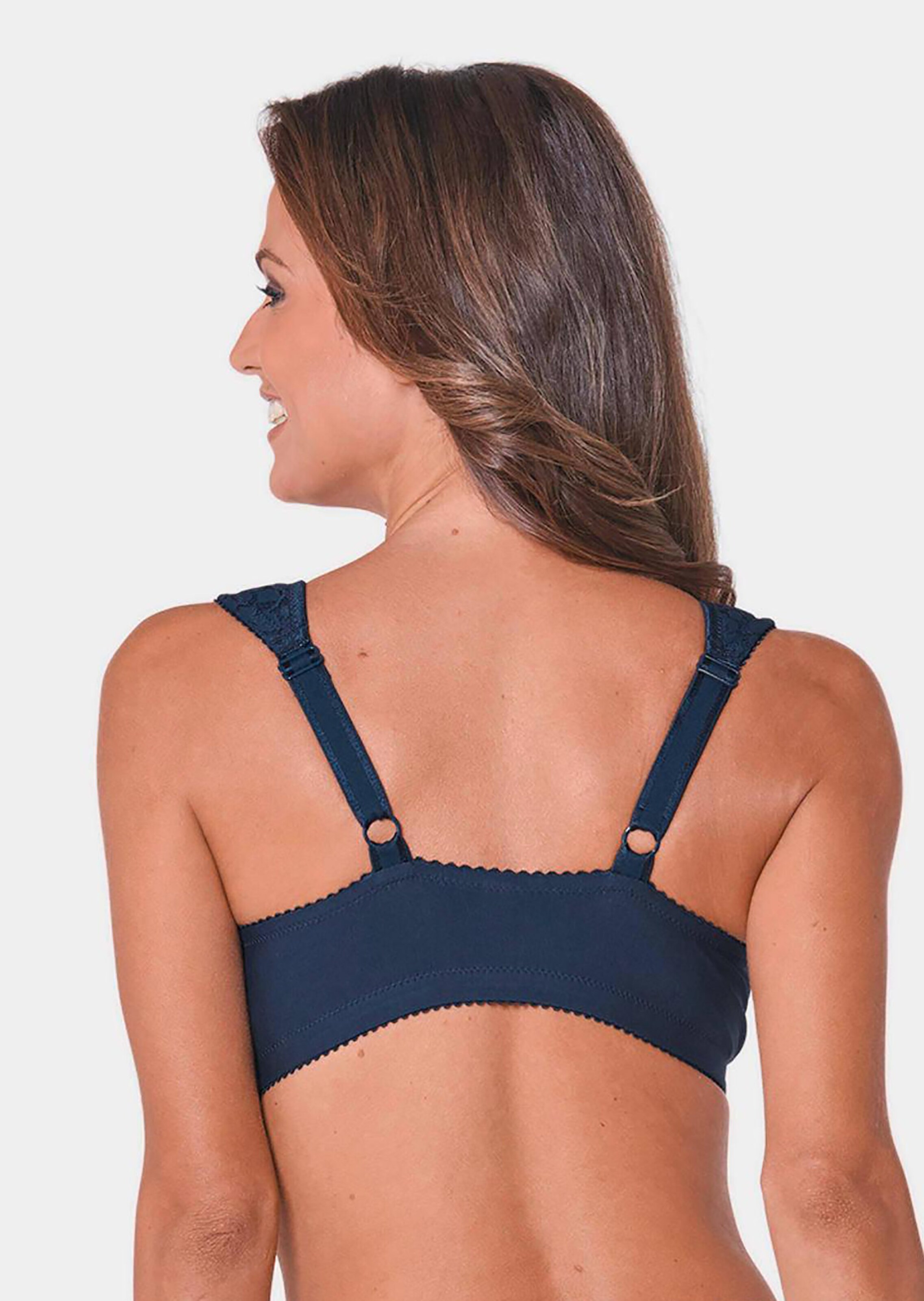 Soutien-gorge à bretelles larges et fermeture à l'avant - marine - Gr. 125 D de Goldner Fashion