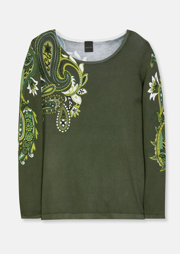 Fine knit jumper with placed print