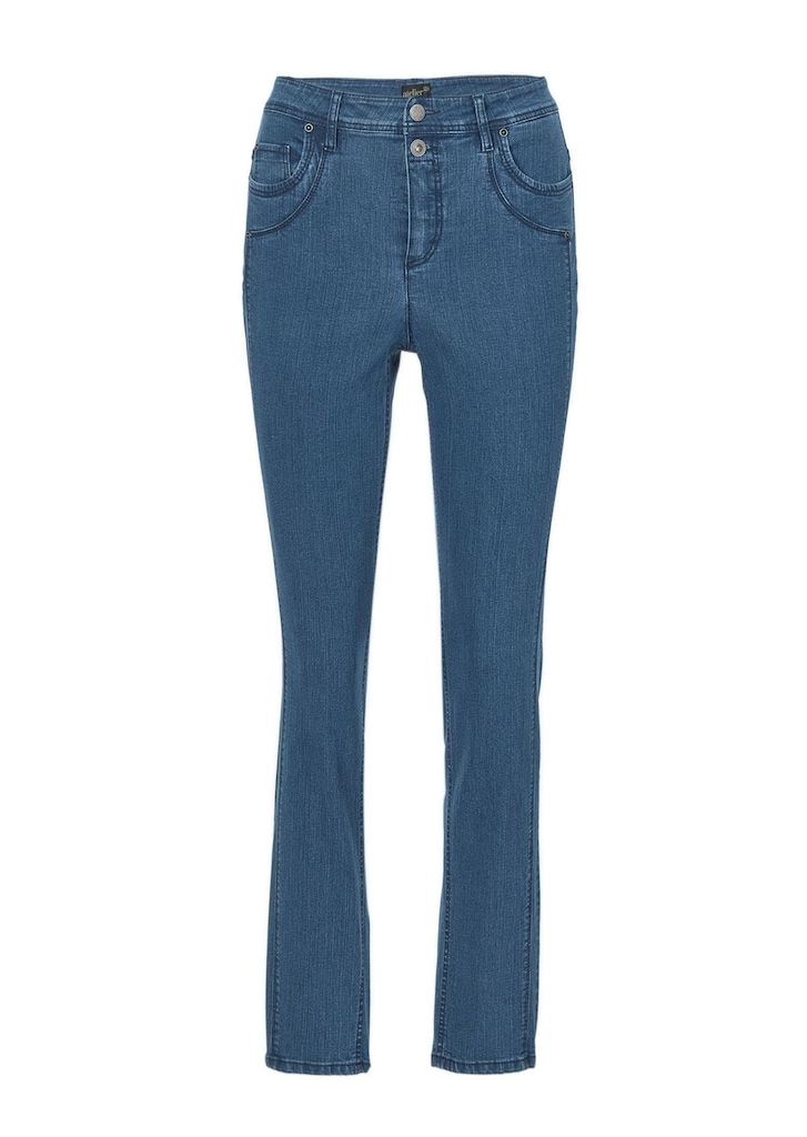 Figurschmeichelnde Jeans mit vorverlegter Seitennaht 1