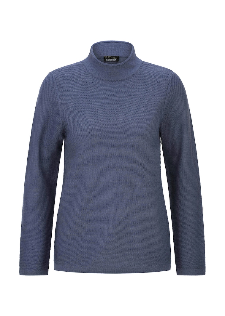 Fijn gebreide tricot pullover met opstaande kraag