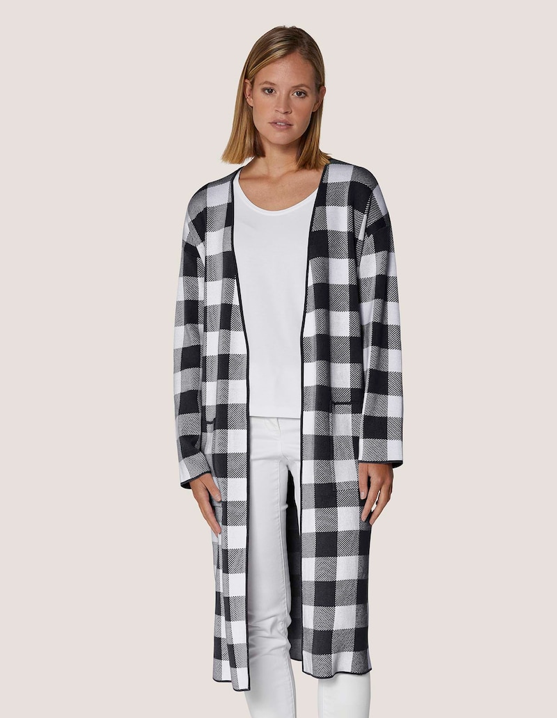 Verschlussloser Strickmantel in Karo-Jacquard