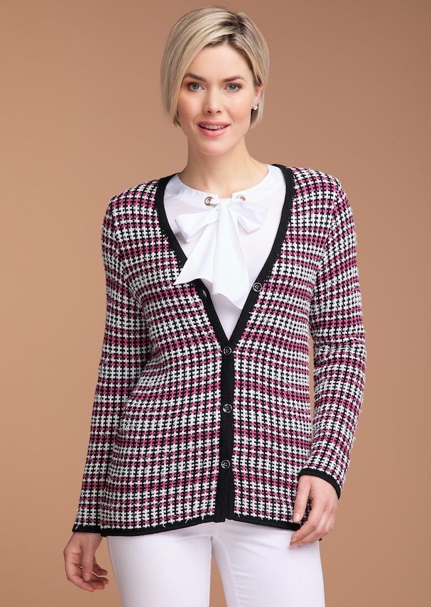 Elegante tricot blazer in fijne, contrasterende tricot