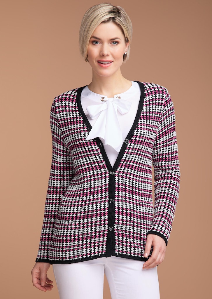 Elegante tricot blazer in fijne, contrasterende tricot
