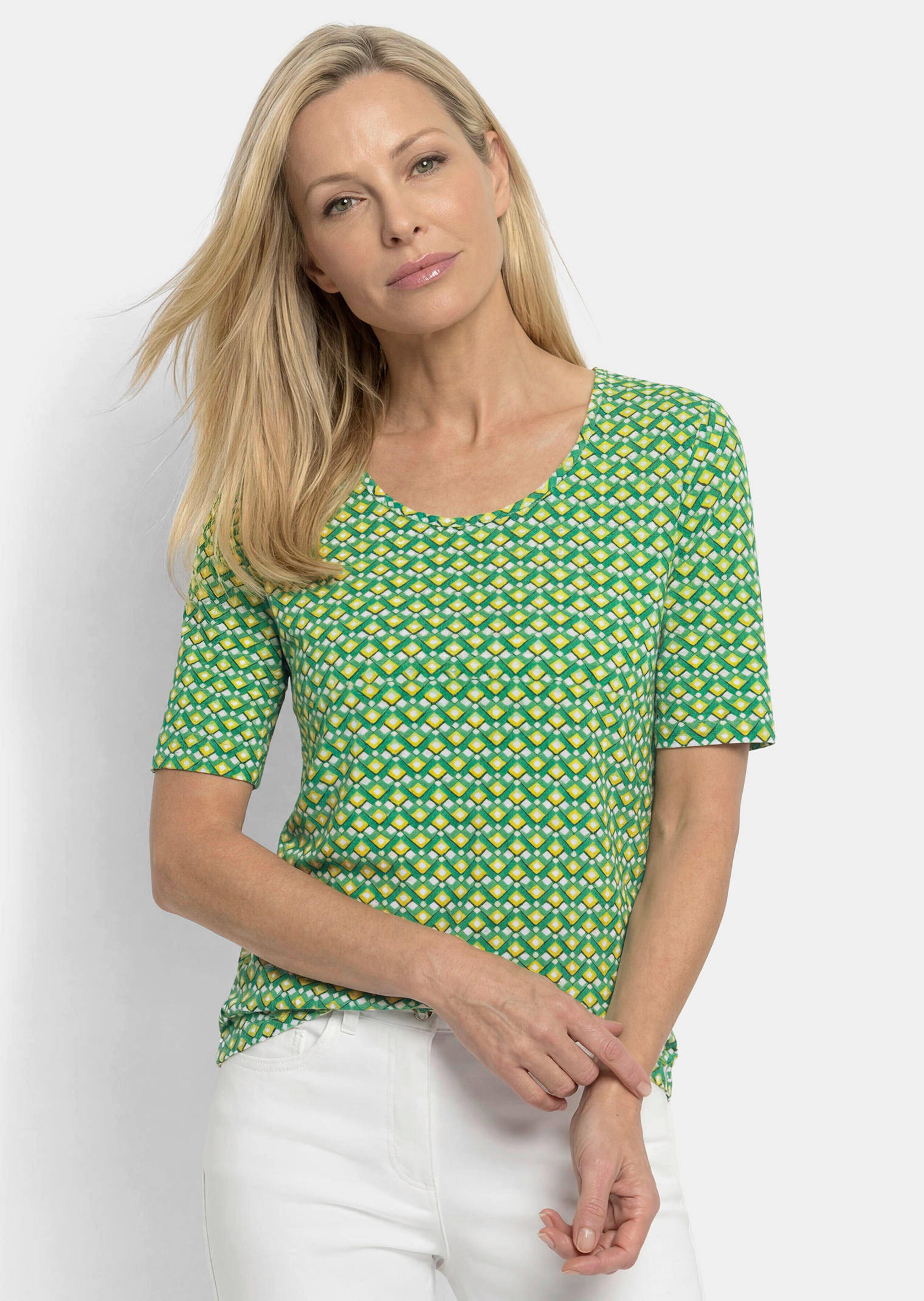 Shirt van viscose met minimalistische geometrische print