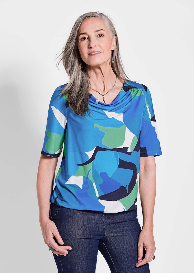 Printshirt mit Wasserfallausschnitt