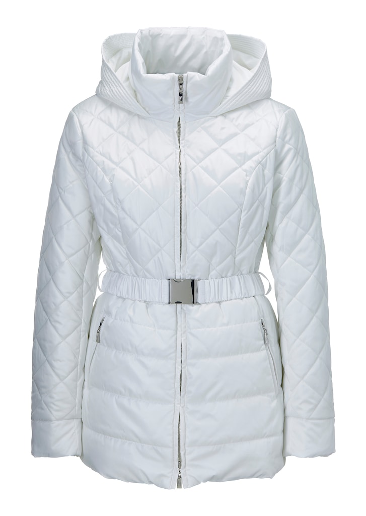 Long quilted jacket with hood