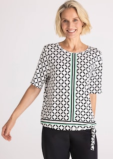 Jersey shirt met elastische tailleband en knoopdetail thumbnail 6